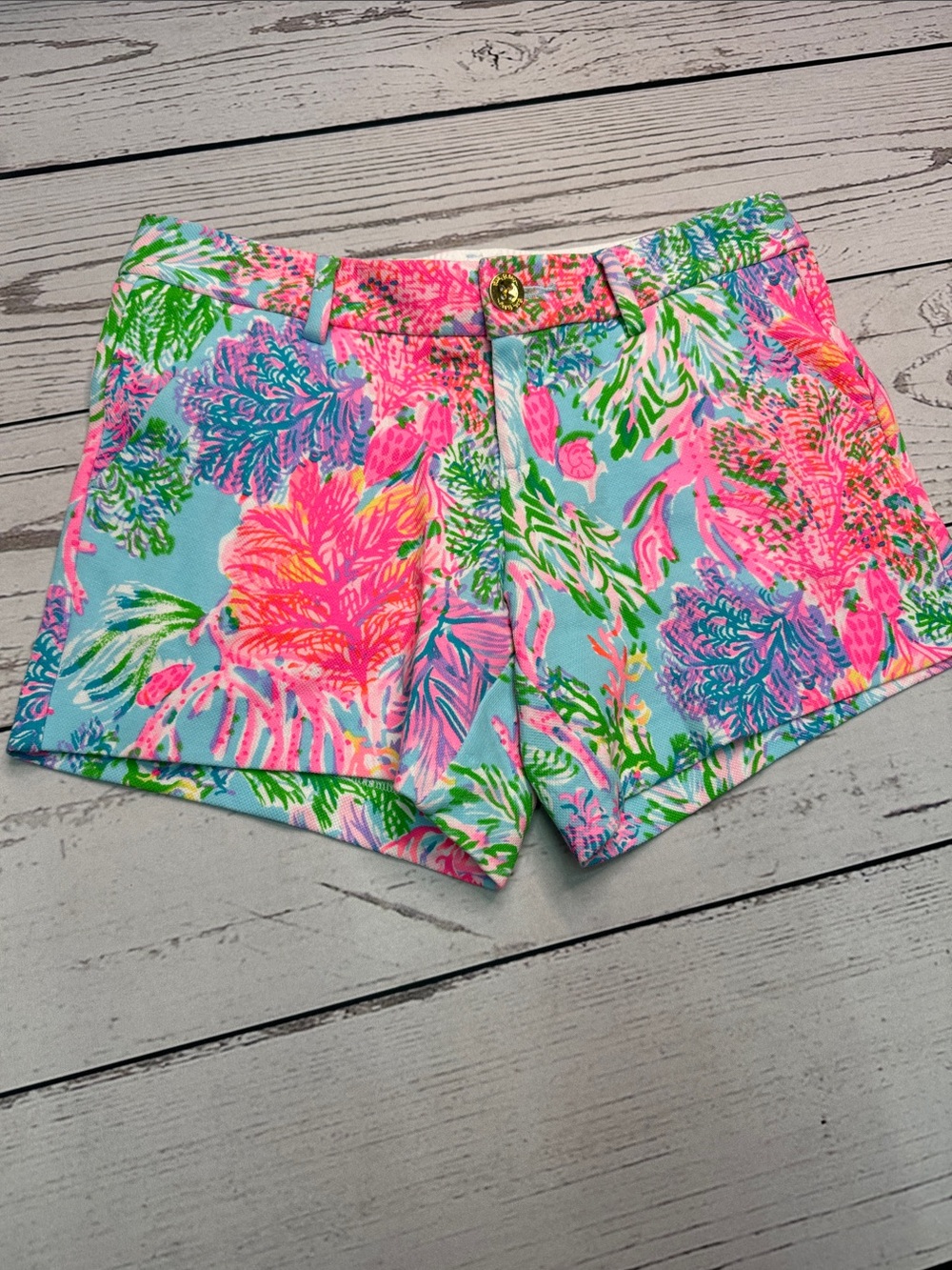 Lilly Pulitzer Light Blue Floral Shorts with Pink & Green Size 0